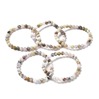 Natural African Opal Beaded Stretch Bracelets, Faceted Round, Inner Diameter: 2~2-1/4 inch(5.2~5.5cm)