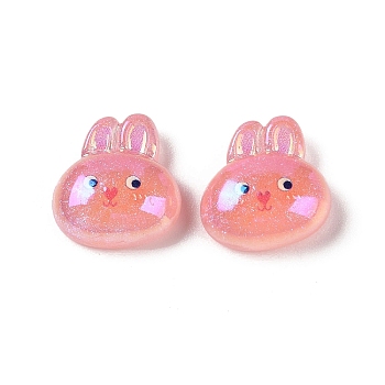 Glitter Plated Animal Resin Cabochons, Rabbit, Pink, 19x19x9mm