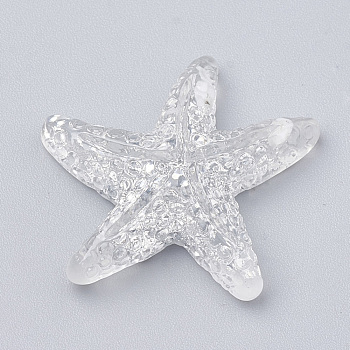 Resin Cabochons, with Glitter Powder, Starfish/Sea Stars, WhiteSmoke, 15~17x16~18x4~5.5mm