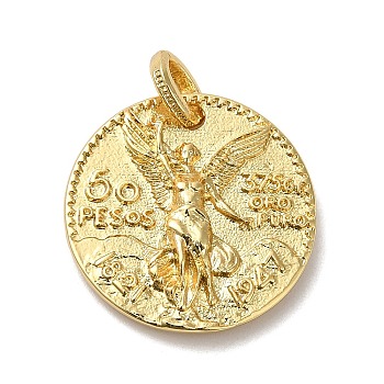 Brass Pendants, Long-Lasting Plated, Cadmium Free & Lead Free, Flat Round with Goddess Charm, Golden, 19x4mm, Hole: 4.3x3.4mm