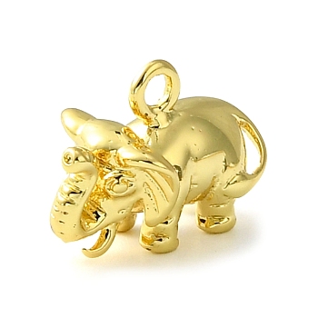 Rack Plating Brass Pendant, Long-Lasting Plated, Lead Free & Cadmium Free, Elephant, Real 18K Gold Plated, 11.5x16x9mm, Hole: 1.8mm