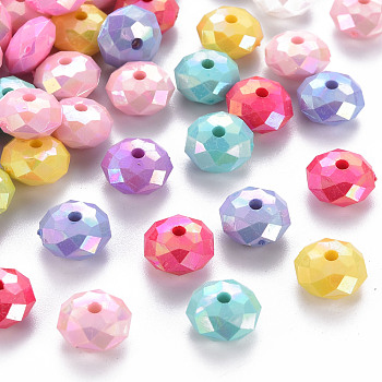 Opaque Acrylic Beads, AB Color Plated, Faceted Rondelle, Mixed Color, 10mm, Hole: 1.8mm, about 1300pcs/500g