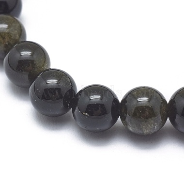 Bracelets extensibles en perles d'obsidienne brillante dorée naturelle(X-BJEW-K212-A-020)-2
