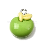 Opaque Resin Imitation Food Pendants, Apple Charm, with Platinum Alloy Loop, Lawn Green, 17x14x6.5mm, Hole: 2mm(RE-CBAAB56-09)