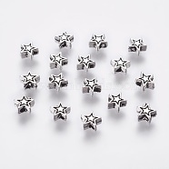 Tibetan Style Alloy Beads, Cadmium Free & Lead Free, Star, Antique Silver, 6x6x3mm, Hole: 1mm(TIBEB-01-AS-RS)