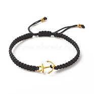 Alloy Anchor Braided Bead Bracelet, Adjustable Friendship Bracelet for Women, Black, Inner Diameter: 2-1/2~3-1/4 inch(6.2~8.4cm)(BJEW-JB07845)