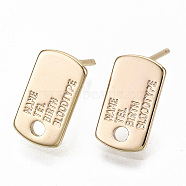 Brass Earring Findings, Nickel Free, Rectangle with Word Name & Brith & Tel & Blood Type, Real 18K Gold Plated, 12.5x7mm, Hole: 1.8mm, Pin: 0.7mm(KK-S356-139G-NF)