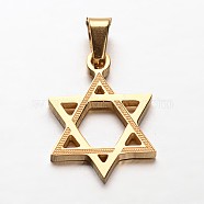Star of David 304 Stainless Steel Pendants, for Jewish, Golden, 22x16x2mm, Hole: 4x7mm(STAS-P085-10)