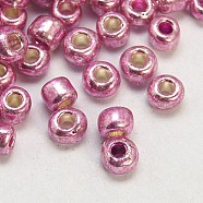 Glass Seed Beads, Dyed Colors, Round, Orchid, Size: about 4mm in diameter, hole:1.5mm(E0690054)