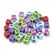 Opaque Acrylic Beads, Cube with Number, Mixed Color, 6x6x6mm, Hole: 3.5mm, about 2000pcs/500g(MACR-S273-04)