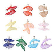 Organza Fabric Pendants, with Iron Findings and ABS Plastic Imitation Pearl, Light Gold, Mixed Color, 40~55x43~53mm, Hole: 2mm(FIND-S303-02)