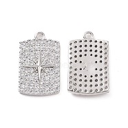 Brass Micro Pave Clear Cubic Zirconia Pendants, Rectangle with Star Charm, Platinum, 21.5x13x2.5mm, Hole: 1.6mm(KK-E068-VC470)