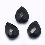 Natural Black Agate Cabochons, Faceted, teardrop, Dyed & Heated, 17~18x12.5x4.5~6mm(G-P384-D11)