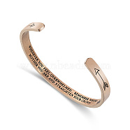 Stainless Steel Cuff Bangle, Arrow with Word Pattern, Rose Gold, Inner Diameter: 2-1/2 inch(6.2cm)(WU8630-5)