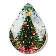 Christmas Theme Acrylic Pendants, Teardrop, Christmas Tree, 47.5x35x2.5mm, Hole: 1.8mm(MACR-C024-01B)