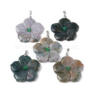 Natural Indian Agate Big Pendants, Peach Blossom Charms, with Platinum Plated Alloy Snap on Bails, 57x48x9mm, Hole: 6x4mm(G-B040-01P-03)