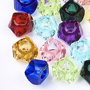 Transparent Resin Beads, Large Hole Beads, Faceted, Polygon, Mixed Color, 13x13x8mm, Hole: 5.5mm(X-RESI-T030-01)