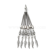 Tibetan Style Alloy Curb Chain Tassel Big Pendants, Feather, Antique Silver, 116x8.5mm, Hole: 5mm(FIND-K013-01AS-06)