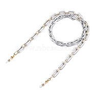 Eyeglasses Chains, Neck Strap for Eyeglasses, with Spray Painted CCB Plastic & Aluminum Cable Chains, 304 Stainless Steel Lobster Claw Clasps and Rubber Loop Ends, Silver, 31.1~31.4 inch(79~80cm)(AJEW-EH00223-03)