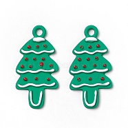 Spray Painted Alloy Enamel Pendants, Christmas Tree, Green, 24.5x12x1.5mm, Hole: 1.6mm(FIND-E022-04)