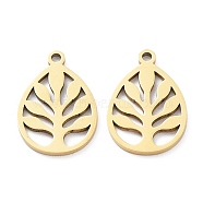 Ion Plating(IP) 316L Surgical Stainless Steel Pendants, Leaf Charm, Real 18K Gold Plated, 17x11.5x1mm, Hole: 1.2mm(STAS-D046-20G)