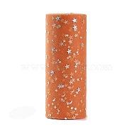 Glitter Sequin Deco Mesh Ribbons, Tulle Fabric, Tulle Roll Spool Fabric For Skirt Making, Moon & Star Pattern, Dark Orange, 6 inch(15cm), about 25yards/roll(22.86m/roll)(X-OCOR-I005-H02)