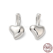Rhodium Plated 925 Sterling Silver Pendants, Heart Charms, with S925 Stamp, Real Platinum Plated, 10.5x7x4mm, Hole: 3x1.5mm(FIND-Z008-05P)