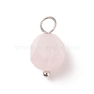 Faceted Natural Rose Quartz Pendants, with Platinum Tone Brass Loops, Star Cut Round Charm, 13.5x7.5~8x7.5~8mm, Hole: 3mm(PALLOY-JF01694-04)