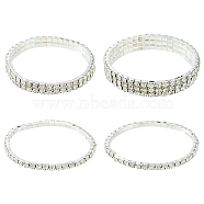 4Pcs 3 Style Brass Rhinestone Tennis Stretch Bracelet Sets for Girlfriend, Valentines Day Gifts Wedding Diamond Bracelets, Silver, Inner Diameter: 2 inch(5cm), 3.8~11mm, 1pc/style(BJEW-FS0001-06)