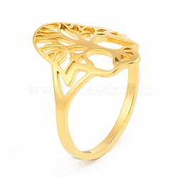 304 Stainless Steel Rings, Wide Band Ring, Hollow Hamsa Hand Tree of Life Rings, Golden, Inner Diameter: 17mm(RJEW-P080-02G)