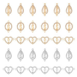 50pcs 5 styles Religion Alloy Connector Charms, with Crystal Rhinestone, Mixed Links with Virgin Pattern, Platinum & Golden, 23~24.5x12~15x2mm, Hole: 1.6~1.8mm, 10pcs/style(FIND-UN0002-29)