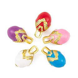 Brass Micro Pave Cubic Zirconia Pendants, with Enamel, Real 18K Gold Plated, Egg Oval Charms, Mixed Color, 24.5x14mm, Hole: 3.5x4.5mm(KK-E112-02G)
