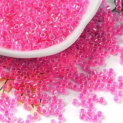 Glass Seed Beads, Opaque Colours Rainbow, Cylinder, Deep Pink, 2.5x2mm, Hole: 1.4mm(SEED-S042-13A-09)
