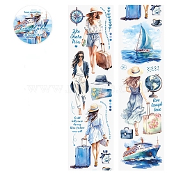 Travel Theme Waterproof PET Stickers Set, Decorative Stickers, for Water Bottles, Laptop, Luggage, Cup, Computer, Mobile Phone, Skateboard, Guitar Stickers, Blue, 58.5mm(DIY-Z030-02A)