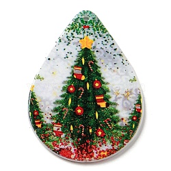 Christmas Theme Acrylic Pendants, Teardrop, Christmas Tree, 47.5x35x2.5mm, Hole: 1.8mm(MACR-C024-01B)