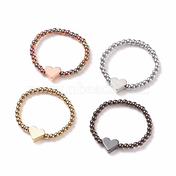 Glass Beaded Finger Ring with Brass Heart for Women, Mixed Color, US Size 12 3/4(22mm)(RJEW-JR00466)