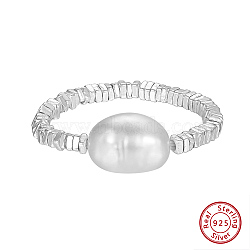925 Sterling Silver with Natural Baroque Pearls Rings, Oval, Platinum, Inner Diameter: 18mm(RJEW-Z030-03P)