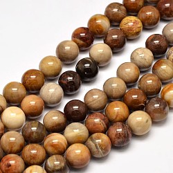 Natural Petrified Wood Round Bead Strands, 10mm, Hole: 1mm, about 37pcs/strand, 15 inch(G-F266-08-10mm)