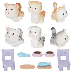 Gorgecraft Resin Display Decorations, Pet Theme Miniature Figurines, for Dollhouse Accesories, Home Decorations, Cat/Fish/Chair/Tableware, Mixed Color, 21~44x9.5~27x3~37mm, 14pcs/bag(DJEW-GF0001-57)