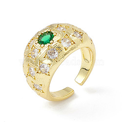 Cubic Zirconia Dome Open Cuff Ring, Golden Brass Jewelry for Women, Lime, Inner Diameter: 17.2mm(RJEW-P079-09G-02)
