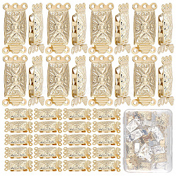 16Pcs 2 Colors Rectangle Brass Filigree Box Clasps, 3-Strand, 6-Hole, with 96Pcs 2 Colors Brass Jump Rings, Golden & Silver, Clasp: 20x10x4.5mm, Hole: 1mm, 8pcs/color, Jump Rings: 4x0.6mm, 48pcs/color(KK-CN0002-27)