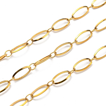 304 Stainless Steel Oval Link Chains, Soldered, with Spool, Real 18K Gold Plated, 9x4.5x1mm, 10m/roll