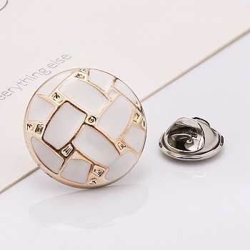 Plastic Brooch, Alloy Pin, with Enamel, for Garment Accessories, Round, Snow, 25mm