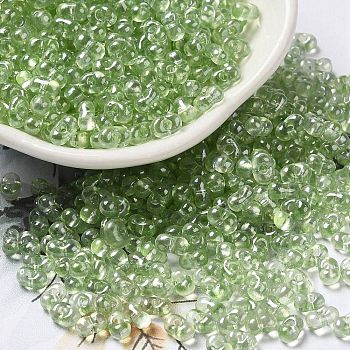 Baking Glass Seed Beads, Peanut, Pale Green, 5.5~6x3~3.5x3mm, Hole: 1~1.2mm