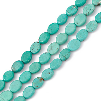 Natural Howlite Beads Strands, Dyed, Flat Oval, Dark Turquoise, 9x7~8x3~4mm, Hole: 0.6mm, about 43pcs/strand, 15.35''~15.71''(39~39.9cm)