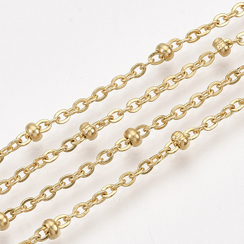 304 Stainless Steel Cable Chains, Satellite Chains, Soldered, with Spool, Golden, 2.5x2x0.5mm, about 32.8 Feet(10m)/roll