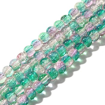 Crackle Glass Beads Strands, Round, Two Tone, Medium Sea Green, 6~6.5mm, Hole: 1.2mm, about 151pcs/strand, 31.42 inch(79.8cm)