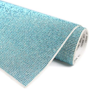 Self Adhesive Glass Rhinestone Glue Sheets, for Trimming Cloth Bags and Shoes, Aquamarine, 40x24cm, Rhinestone: 2.3~2.4mm, about 15400 beads/pc