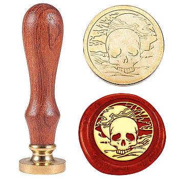 Brass Wax Seal Stamp with Handle, for DIY Scrapbooking, Skull, 89x30mm