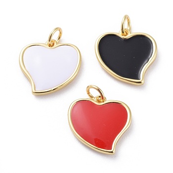 Enamel Charms, with Brass Findings, Heart, Golden, Mixed Color, 12x12x2mm, Hole: 2.5mm